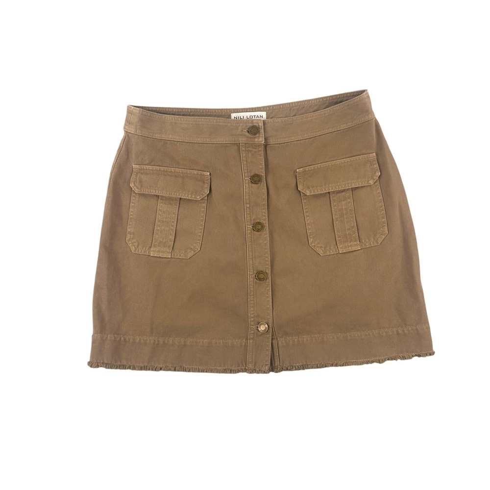 Nili Lotan Utility Mini Skirt Women's 10 Khaki Button‎ Front Pockets Designer